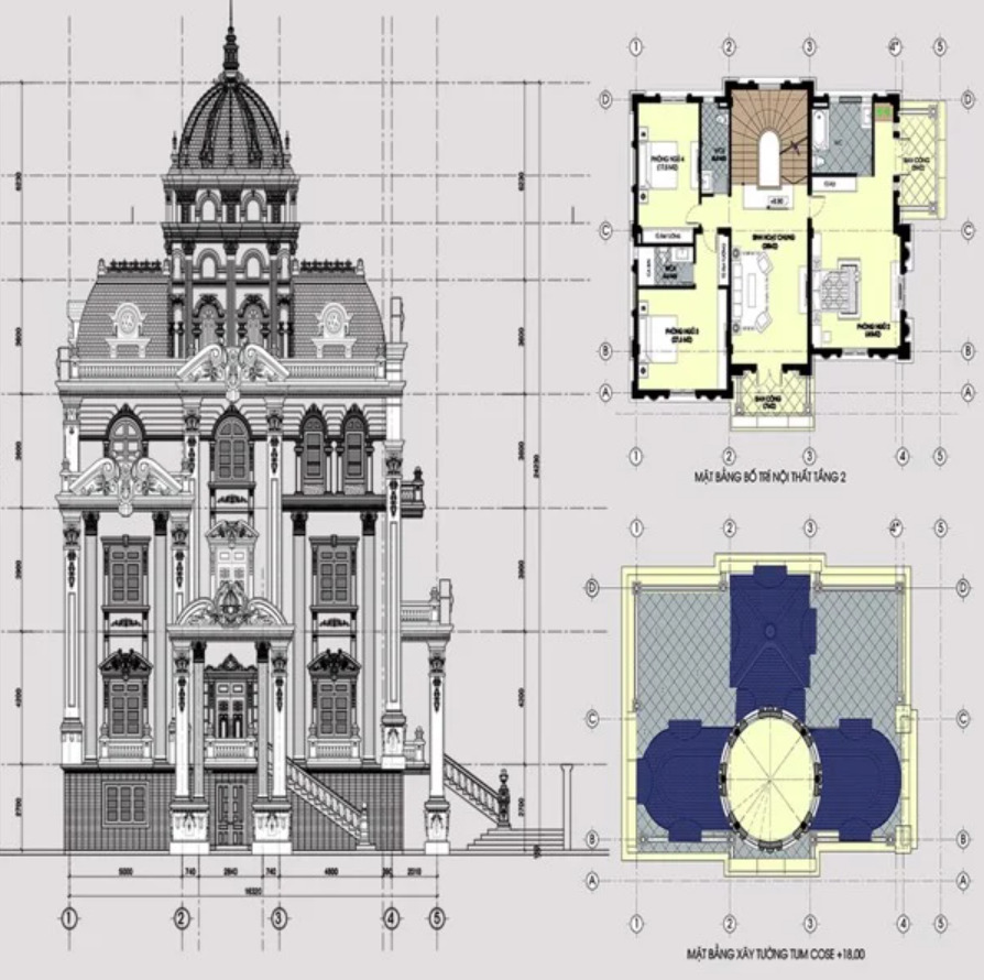 1 bản thiết kế nhà bao nhiêu tiền - Bản vẽ thiết kế chi tiết mặt đứng và mặt cắt của một biệt thự